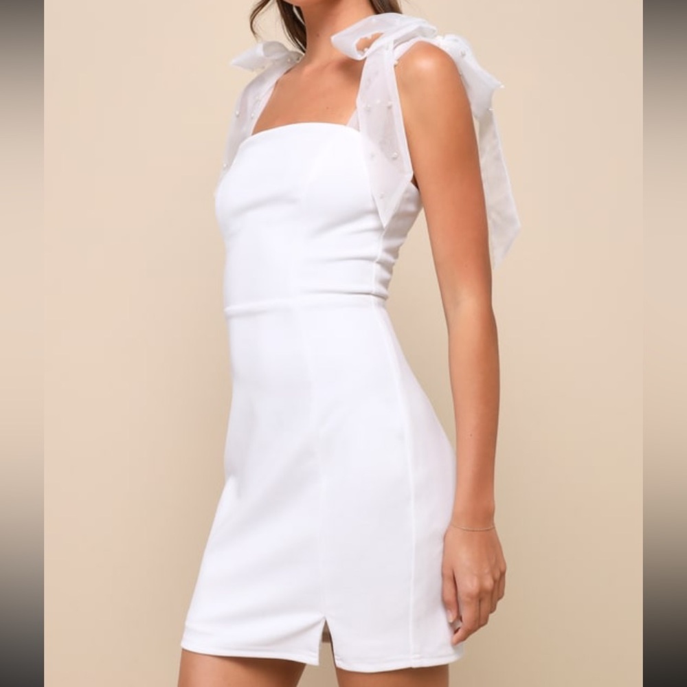 Lulus Beaming Perfection White Pearl Organza Tie-Strap Mini Dress